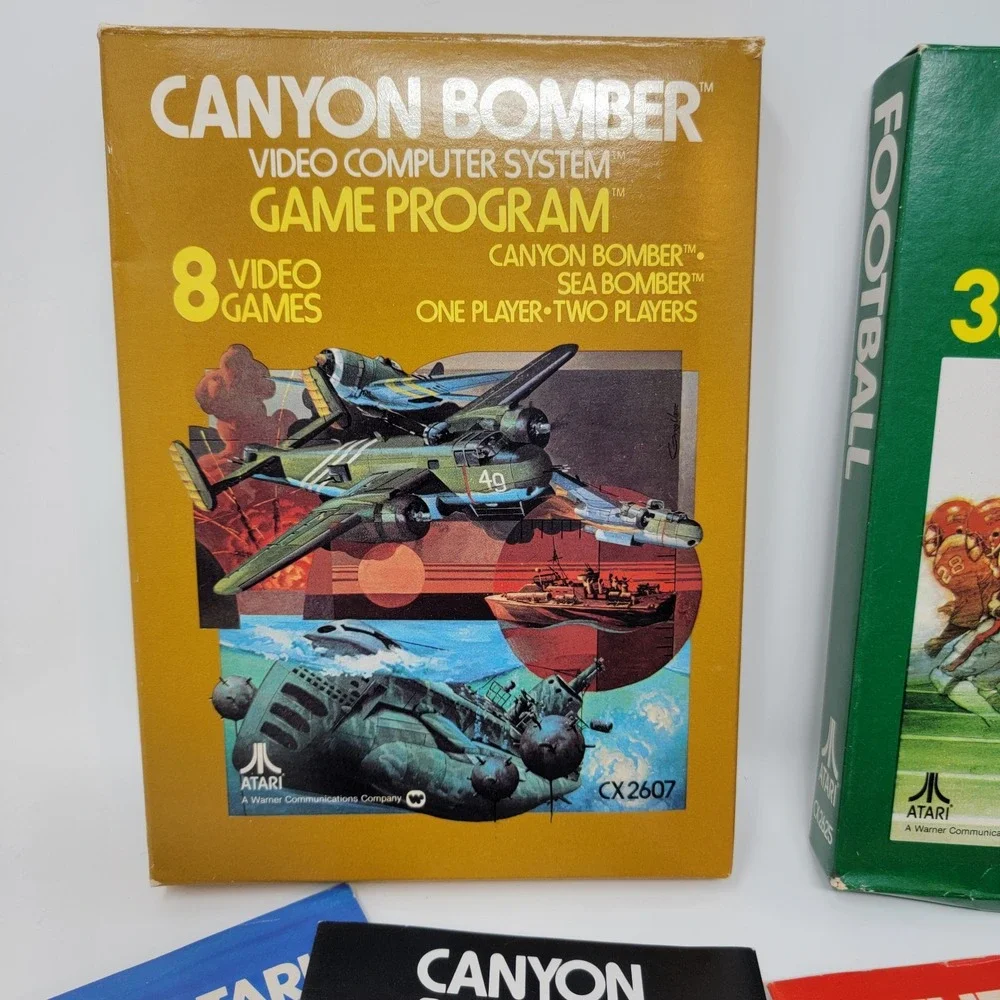 5 Vintage Atari 2600 Video Games Football Bowling Asteroids Swordquest Canyon
